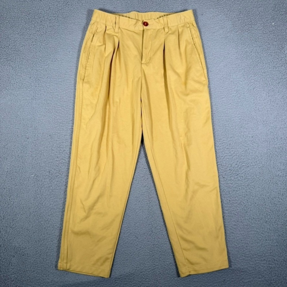Malbon Adidas Pants Mens 32x30 Yellow Pleated Golf Elastic Waist Pockets Logo